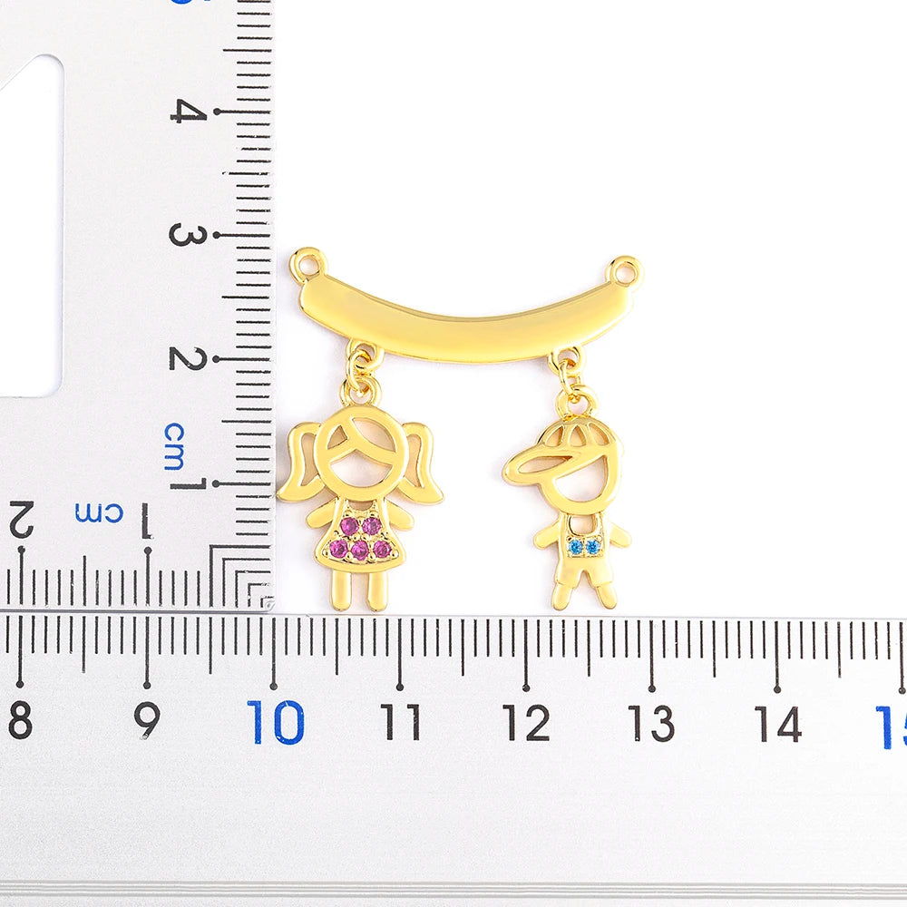 AIBEF  Girl And Boy Rhinestone Pendant Women Copper Zircon Gold Plated Necklace Jewelry Family Daughter&Son Mother Birthday Gift