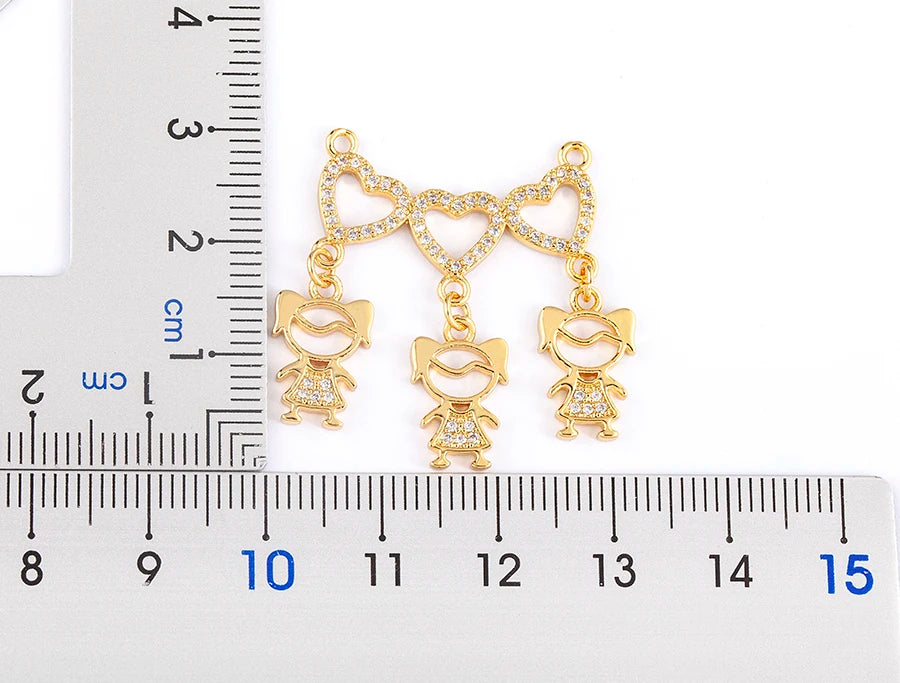 AIBEF  Girl And Boy Rhinestone Pendant Women Copper Zircon Gold Plated Necklace Jewelry Family Daughter&Son Mother Birthday Gift