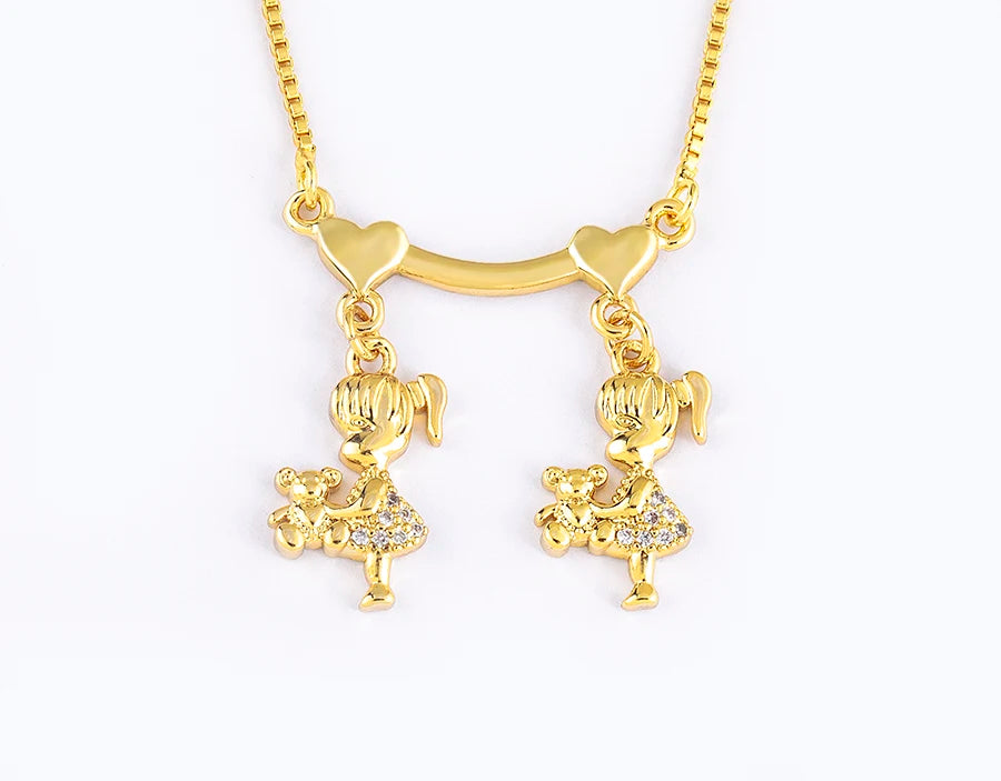 AIBEF  Girl And Boy Rhinestone Pendant Women Copper Zircon Gold Plated Necklace Jewelry Family Daughter&Son Mother Birthday Gift