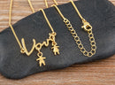 AIBEF  Girl And Boy Rhinestone Pendant Women Copper Zircon Gold Plated Necklace Jewelry Family Daughter&Son Mother Birthday Gift