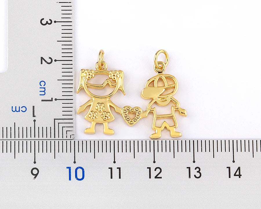 AIBEF  Girl And Boy Rhinestone Pendant Women Copper Zircon Gold Plated Necklace Jewelry Family Daughter&Son Mother Birthday Gift
