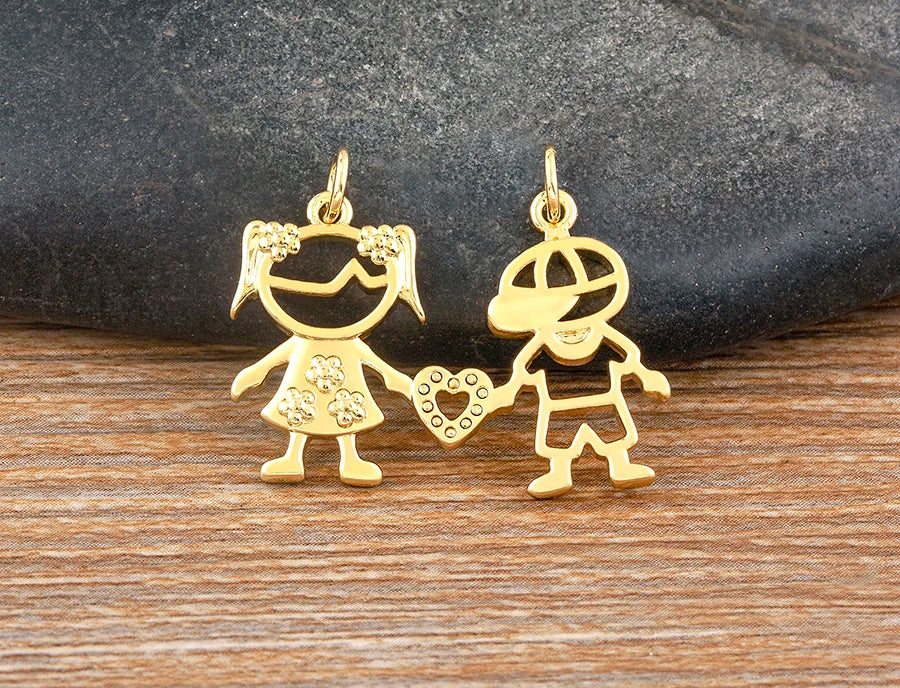 AIBEF  Girl And Boy Rhinestone Pendant Women Copper Zircon Gold Plated Necklace Jewelry Family Daughter&Son Mother Birthday Gift