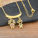 AIBEF  Girl And Boy Rhinestone Pendant Women Copper Zircon Gold Plated Necklace Jewelry Family Daughter&Son Mother Birthday Gift