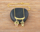 AIBEF  Girl And Boy Rhinestone Pendant Women Copper Zircon Gold Plated Necklace Jewelry Family Daughter&Son Mother Birthday Gift