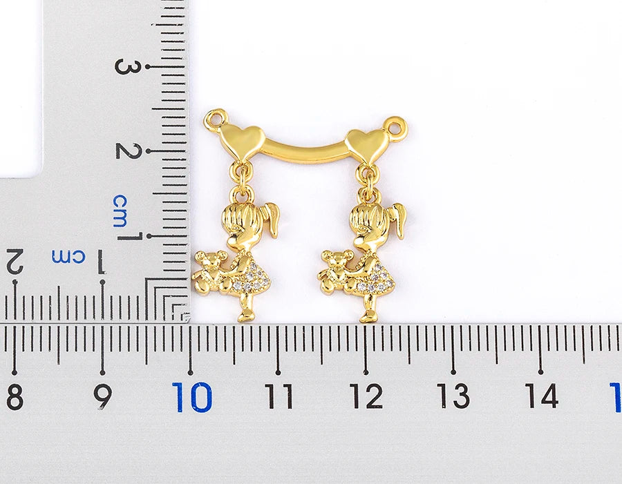 AIBEF  Girl And Boy Rhinestone Pendant Women Copper Zircon Gold Plated Necklace Jewelry Family Daughter&Son Mother Birthday Gift