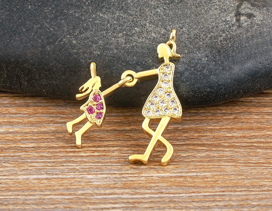 AIBEF  Girl And Boy Rhinestone Pendant Women Copper Zircon Gold Plated Necklace Jewelry Family Daughter&Son Mother Birthday Gift