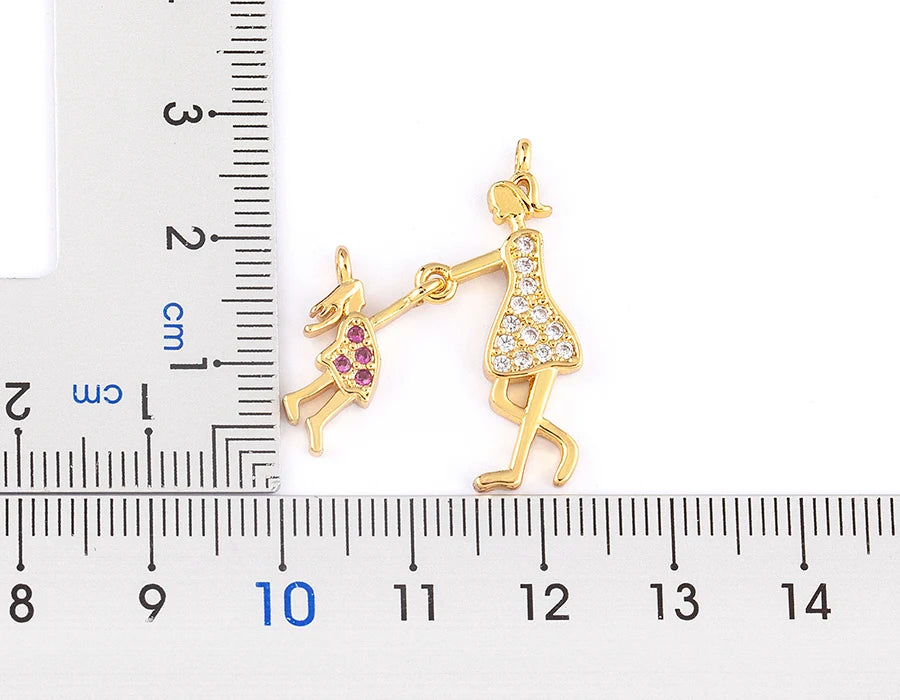 AIBEF  Girl And Boy Rhinestone Pendant Women Copper Zircon Gold Plated Necklace Jewelry Family Daughter&Son Mother Birthday Gift