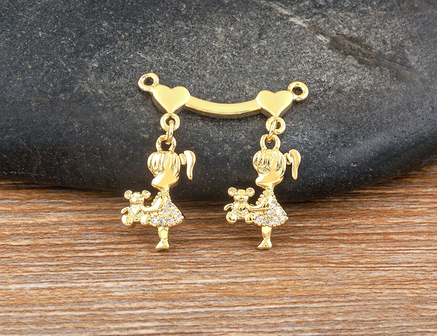 AIBEF  Girl And Boy Rhinestone Pendant Women Copper Zircon Gold Plated Necklace Jewelry Family Daughter&Son Mother Birthday Gift