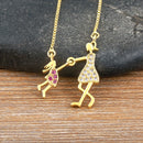 AIBEF  Girl And Boy Rhinestone Pendant Women Copper Zircon Gold Plated Necklace Jewelry Family Daughter&Son Mother Birthday Gift