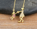 AIBEF  Girl And Boy Rhinestone Pendant Women Copper Zircon Gold Plated Necklace Jewelry Family Daughter&Son Mother Birthday Gift