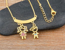 AIBEF  Girl And Boy Rhinestone Pendant Women Copper Zircon Gold Plated Necklace Jewelry Family Daughter&Son Mother Birthday Gift