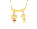 AIBEF  Girl And Boy Rhinestone Pendant Women Copper Zircon Gold Plated Necklace Jewelry Family Daughter&Son Mother Birthday Gift