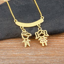 AIBEF  Girl And Boy Rhinestone Pendant Women Copper Zircon Gold Plated Necklace Jewelry Family Daughter&Son Mother Birthday Gift