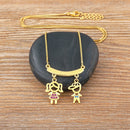 AIBEF  Girl And Boy Rhinestone Pendant Women Copper Zircon Gold Plated Necklace Jewelry Family Daughter&Son Mother Birthday Gift