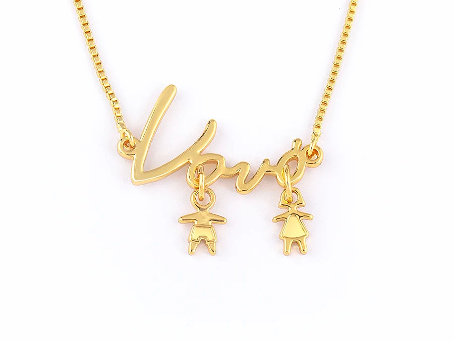 AIBEF  Girl And Boy Rhinestone Pendant Women Copper Zircon Gold Plated Necklace Jewelry Family Daughter&Son Mother Birthday Gift