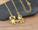 AIBEF  Girl And Boy Rhinestone Pendant Women Copper Zircon Gold Plated Necklace Jewelry Family Daughter&Son Mother Birthday Gift