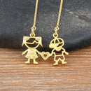 AIBEF  Girl And Boy Rhinestone Pendant Women Copper Zircon Gold Plated Necklace Jewelry Family Daughter&Son Mother Birthday Gift