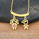 AIBEF  Girl And Boy Rhinestone Pendant Women Copper Zircon Gold Plated Necklace Jewelry Family Daughter&Son Mother Birthday Gift