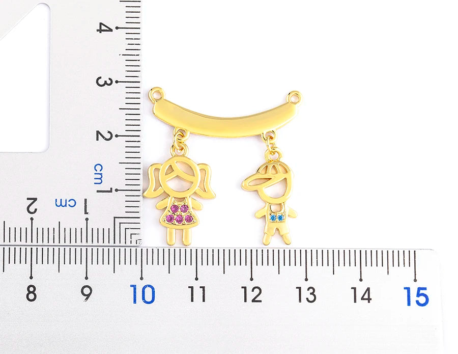 AIBEF  Girl And Boy Rhinestone Pendant Women Copper Zircon Gold Plated Necklace Jewelry Family Daughter&Son Mother Birthday Gift