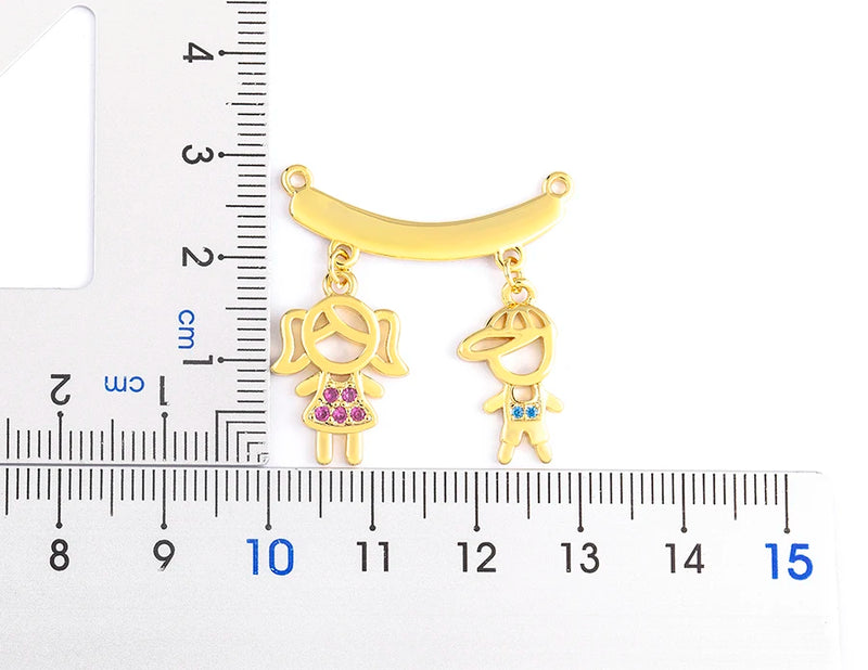 AIBEF  Girl And Boy Rhinestone Pendant Women Copper Zircon Gold Plated Necklace Jewelry Family Daughter&Son Mother Birthday Gift