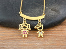 AIBEF  Girl And Boy Rhinestone Pendant Women Copper Zircon Gold Plated Necklace Jewelry Family Daughter&Son Mother Birthday Gift