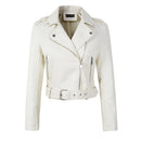 2025 New Women Autumn Winter Faux Soft Leather Jackets Lady White Red Black Green PU Zippers Motorcycle Street Coats with Belt