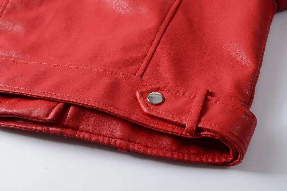 2025 New Women Autumn Winter Faux Soft Leather Jackets Lady White Red Black Green PU Zippers Motorcycle Street Coats with Belt