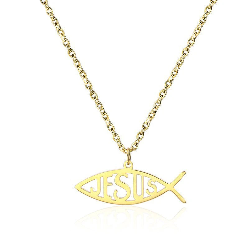 In Stainless Steel Jesus Fish Statement Pendant Necklace For Christians Religious Charm Jewelry Symbol