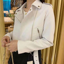 2025 New Women Autumn Winter Faux Soft Leather Jackets Lady White Red Black Green PU Zippers Motorcycle Street Coats with Belt