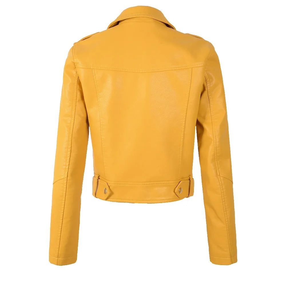 2025 New Women Autumn Winter Faux Soft Leather Jackets Lady White Red Black Green PU Zippers Motorcycle Street Coats with Belt