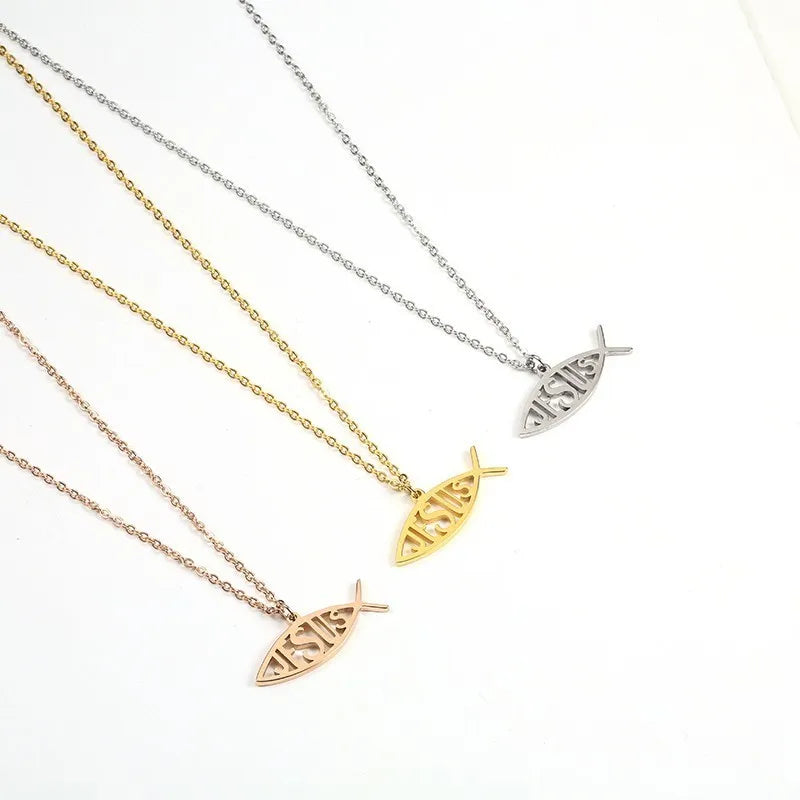 In Stainless Steel Jesus Fish Statement Pendant Necklace For Christians Religious Charm Jewelry Symbol