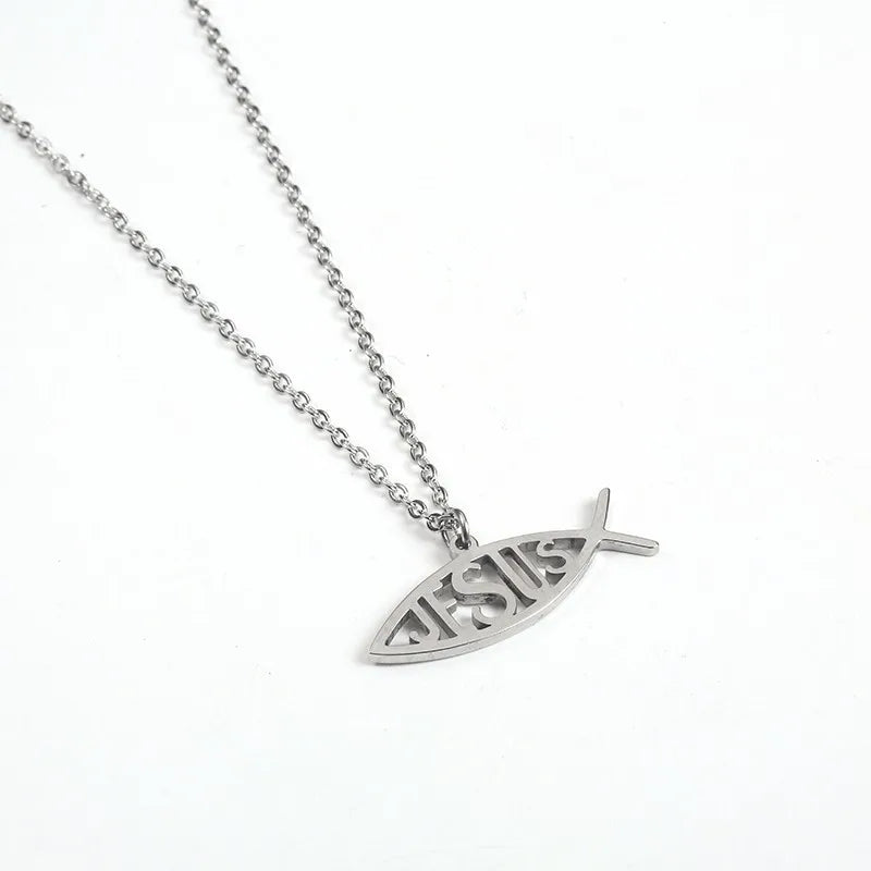 In Stainless Steel Jesus Fish Statement Pendant Necklace For Christians Religious Charm Jewelry Symbol