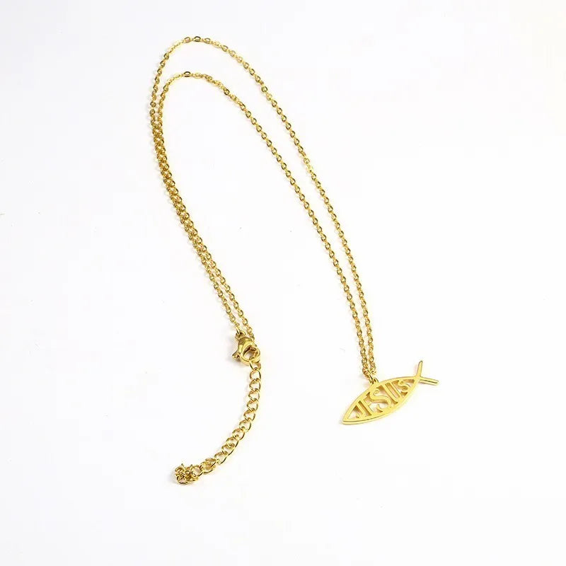 In Stainless Steel Jesus Fish Statement Pendant Necklace For Christians Religious Charm Jewelry Symbol