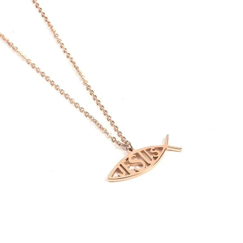 In Stainless Steel Jesus Fish Statement Pendant Necklace For Christians Religious Charm Jewelry Symbol