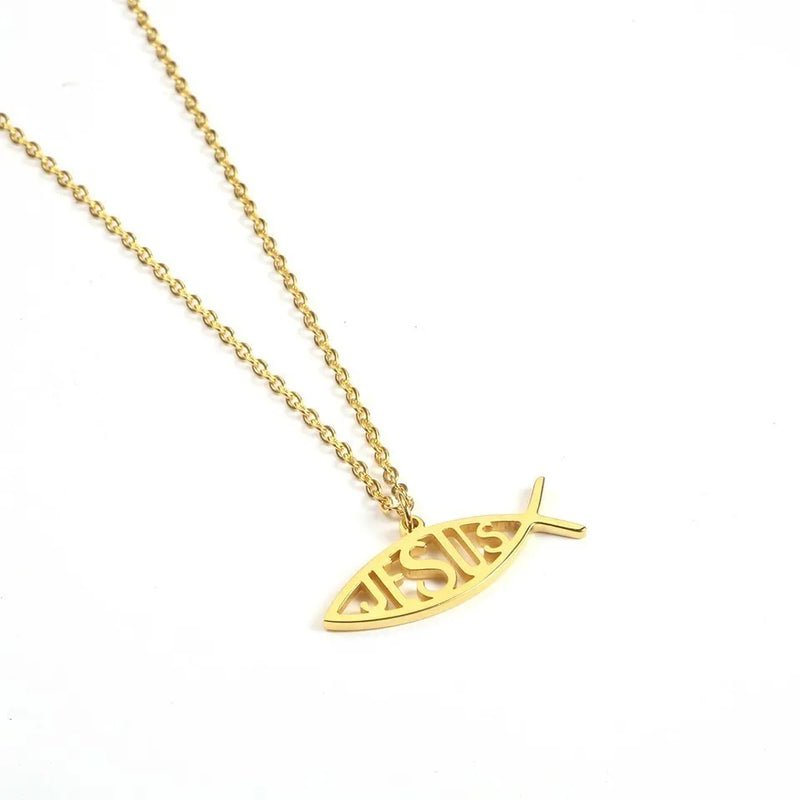 In Stainless Steel Jesus Fish Statement Pendant Necklace For Christians Religious Charm Jewelry Symbol