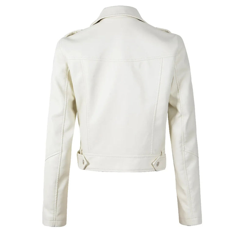 2025 New Women Autumn Winter Faux Soft Leather Jackets Lady White Red Black Green PU Zippers Motorcycle Street Coats with Belt