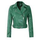 2025 New Women Autumn Winter Faux Soft Leather Jackets Lady White Red Black Green PU Zippers Motorcycle Street Coats with Belt