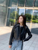 2025 New Women Autumn Winter Faux Soft Leather Jackets Lady White Red Black Green PU Zippers Motorcycle Street Coats with Belt