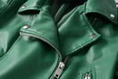 2025 New Women Autumn Winter Faux Soft Leather Jackets Lady White Red Black Green PU Zippers Motorcycle Street Coats with Belt