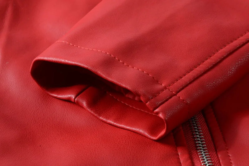 2025 New Women Autumn Winter Faux Soft Leather Jackets Lady White Red Black Green PU Zippers Motorcycle Street Coats with Belt