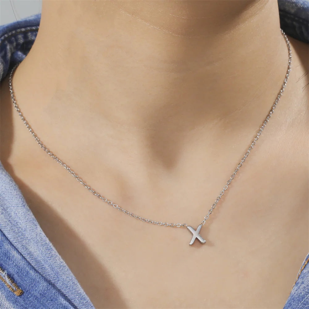 Initial A-Z Letter Necklaces for Women Elegant Chains Choker 26 Alphabet Pendant Necklace Stainless Steel Jewelry collier femme