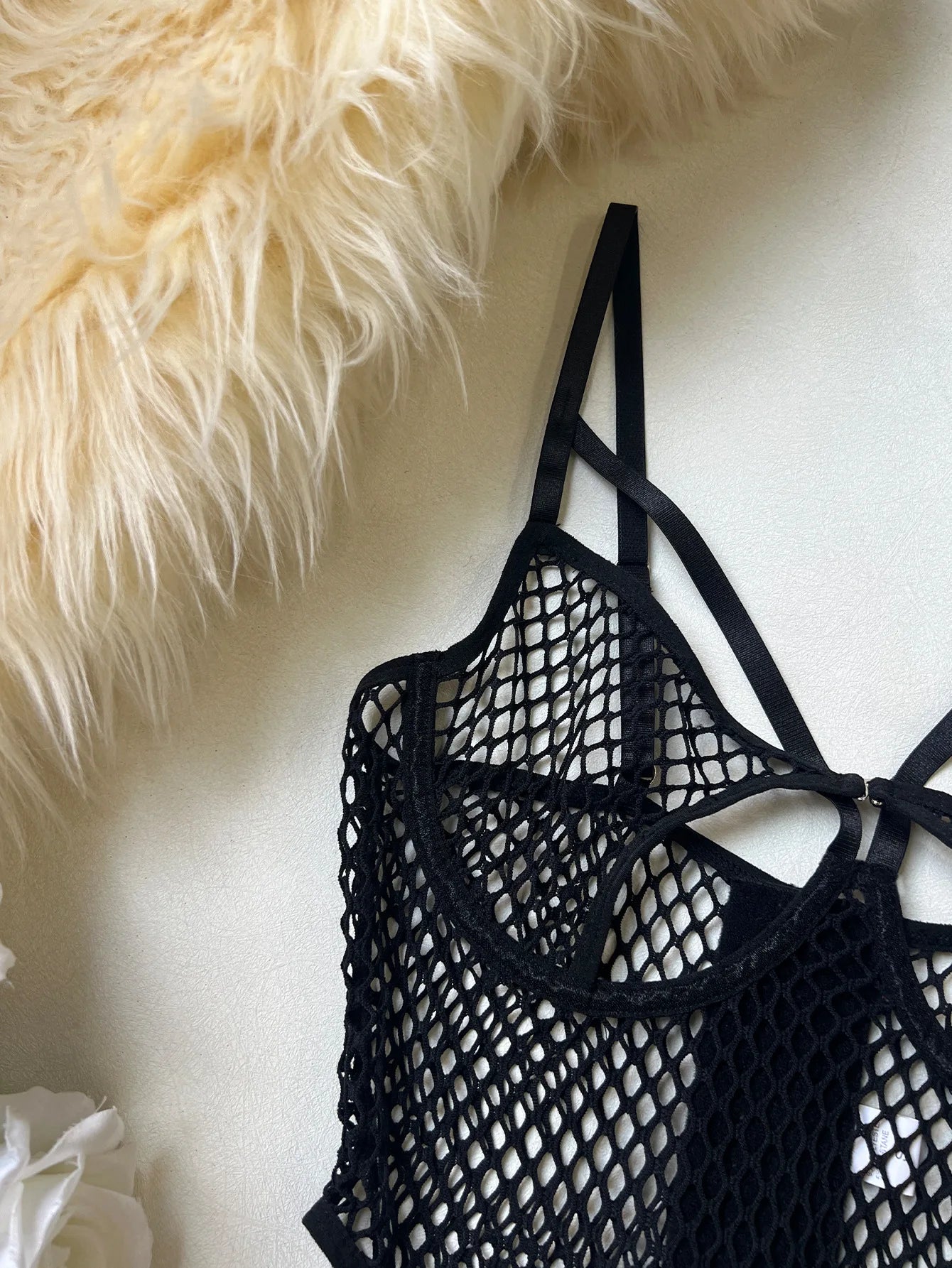 Ellolace Fishnet Erotic Lingerie Ultra Sexy Crotchless Daring Erotic Costume Mesh Transparent Bra Onlyfans Outfits Uncensored