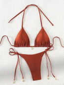 2 Pcs/Set Bikini Set Sexy Bikinis 2025 Bathing Suit Solid Color Halter Neck Strap Thong Women Swimsuit Set for Beach Swimwear