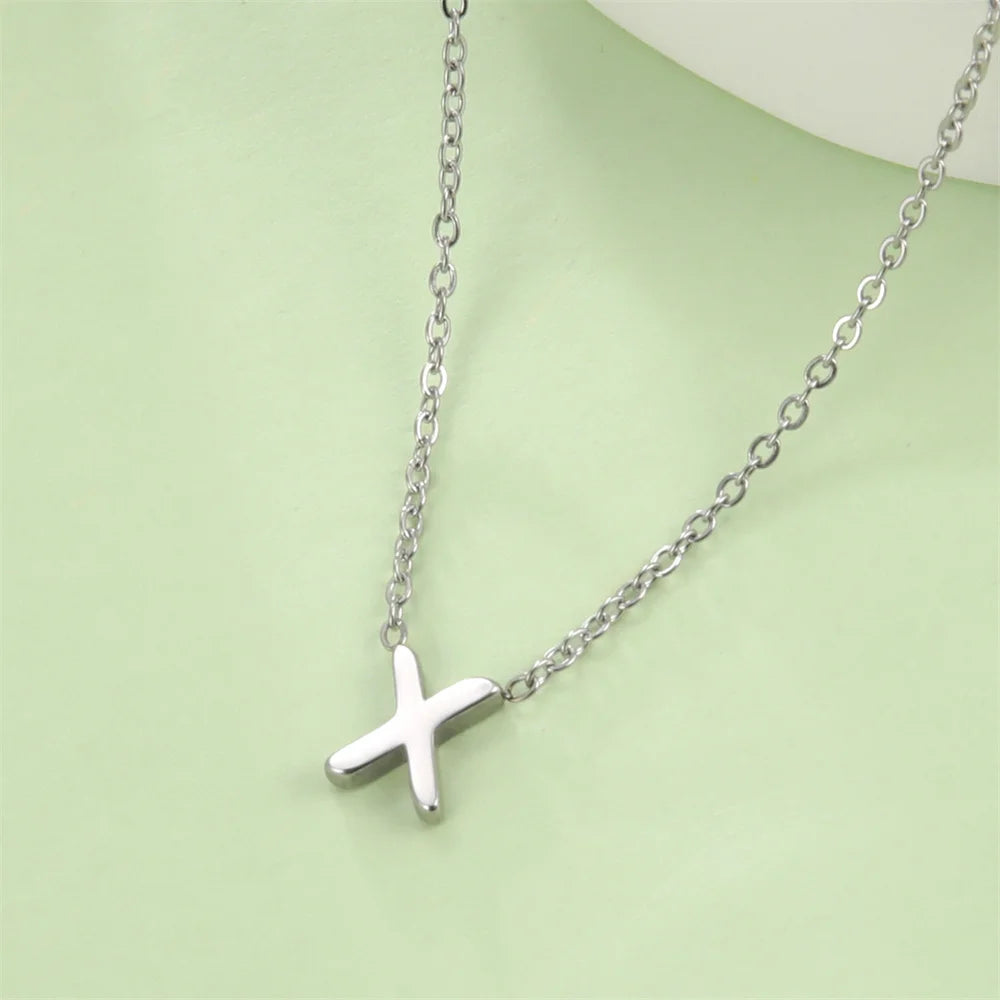 Initial A-Z Letter Necklaces for Women Elegant Chains Choker 26 Alphabet Pendant Necklace Stainless Steel Jewelry collier femme