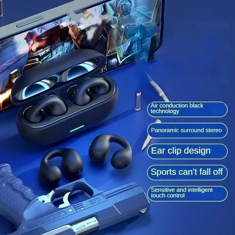 New Bluetooth wireless headphones 5.3 Ear clip-on ear music cancelling HD headphones called sports gaming headphones