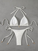 2 Pcs/Set Bikini Set Sexy Bikinis 2025 Bathing Suit Solid Color Halter Neck Strap Thong Women Swimsuit Set for Beach Swimwear