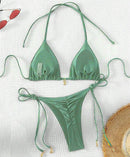 2 Pcs/Set Bikini Set Sexy Bikinis 2025 Bathing Suit Solid Color Halter Neck Strap Thong Women Swimsuit Set for Beach Swimwear