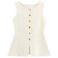 HXAO 2025 Women's Off White Knit Vest Cardigan Button Up Long Outerwears Sleeveless Vest Women Ladies Fashion Elegant Vest Women