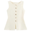 HXAO 2025 Women's Off White Knit Vest Cardigan Button Up Long Outerwears Sleeveless Vest Women Ladies Fashion Elegant Vest Women