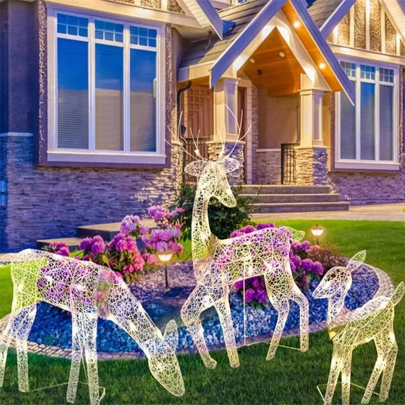 3/1 Piece Iron Elk Christmas Garden Decoration With LED Lights Flashing. Reindeer Christmas Home Outdoor Patio Decoration